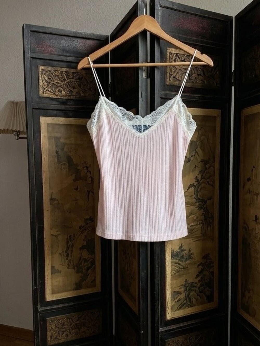 New Look Lace-Trim Ribbed Cami - Light Pink